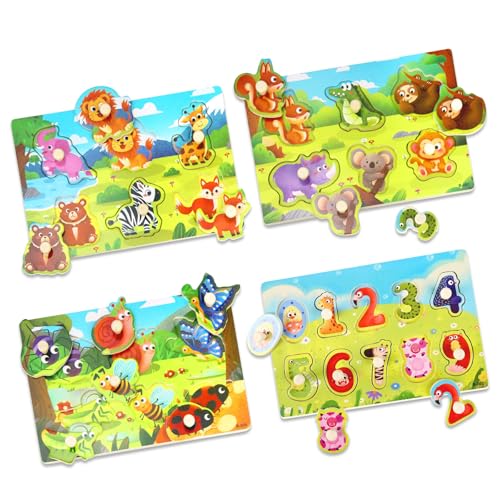 4 Pcs Puzzles en Bois pour Enfants, Animal Montessori Puzzle Jouets, Jouet Éducatif pour Bébé D'âge Préscolaire, Apprentissage Tout Petits Puzzle Jouets...