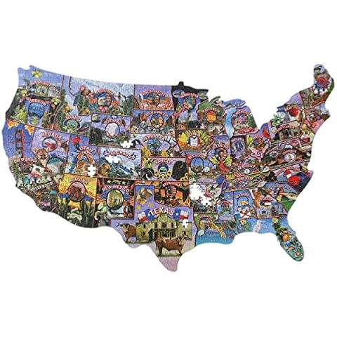 TDC Games American Vintage Postcards Jigsaw Puzzle, 1000 Pieces in The Shape of The USA Cover