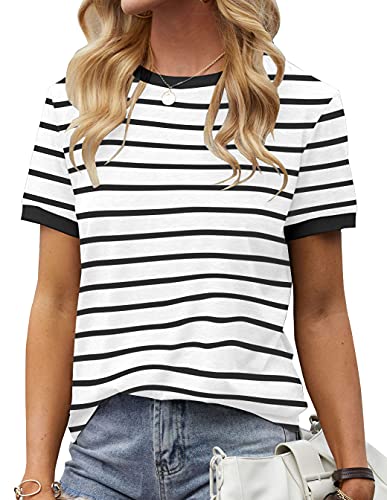 Womens T Shirt Short Sleeve Crew Neck Basic Color Block Tee Tops