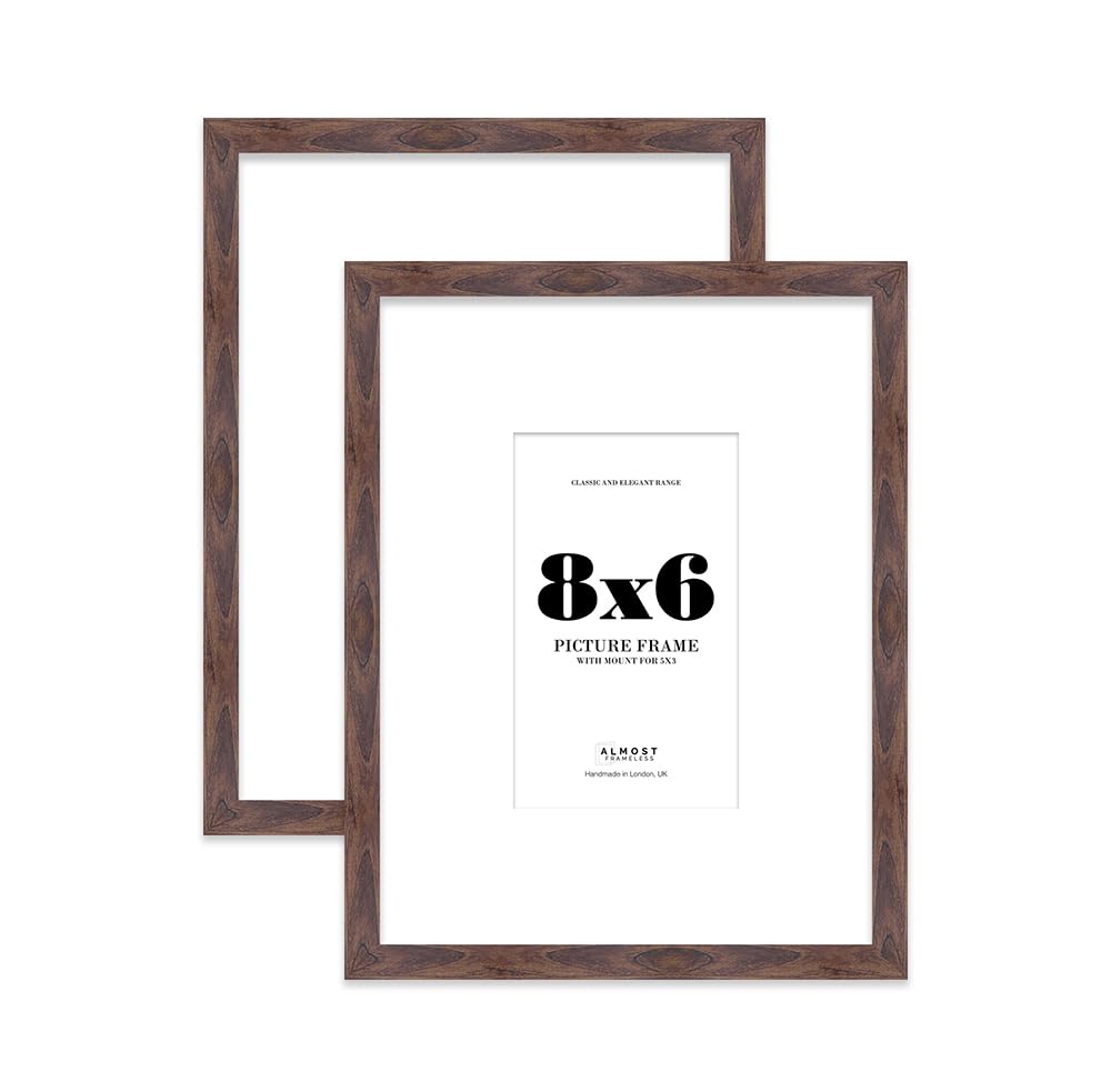 Walnut Picture Frame 8x6 With 5x3 Mount for Photos - Wall & Table Display, Landscape or Portrait, 2 Pack — image 1