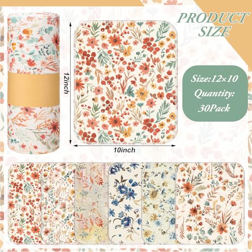 Image of Redbaker 30 Pcs Reusable Paper Towels Rolls Towels Bulk Kitchen Washable Paperless Cloth Cotton Hand Napkins with Cardboard Reusable Napkins for Kitchen Bathroom (Vintage Flower)