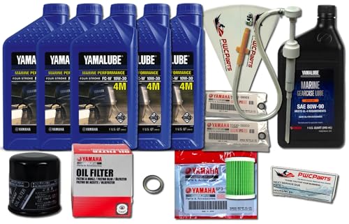 YAMAHA F150 F175 I-4 Outboard Oil Change Kit 10W-30 4M Fuel Filter Gear Lube Lower Unit Gaskets Gearcase Maintenance Kit