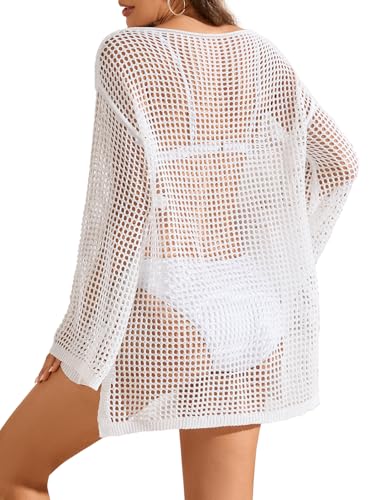 Image of Lilosy Sexy Crochet Sheer Kaftan Caftan Beach Dress Bathing Suit Swim Coverup Summer Vacation Outfits One Piece