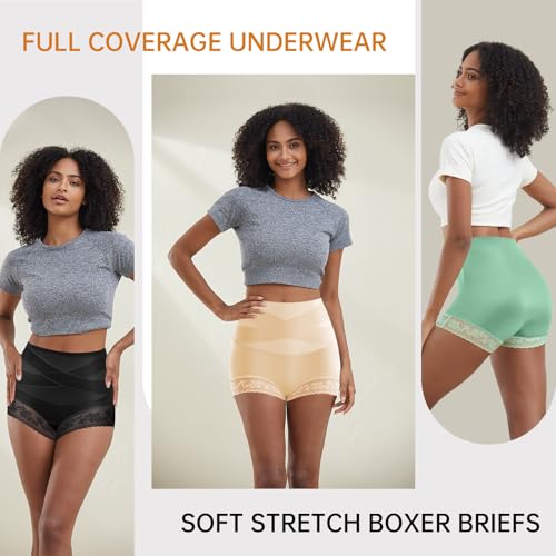 Womens Tummy Control Underwear High Waisted Boyshorts Soft Stretch Boxer Briefs Lace Trim Panties Postpartum Shapewear4