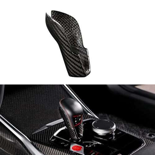 JSWAN Carbon Fiber Gear Shift Knob Cover Fit for BMW M2 G87 M3 G80 M4 G82 G83 (2023 to 2025) Automatic Shift Lever Trim Cover Shift Head Shifter Trim Panel Cover Glossy Interior Accessories