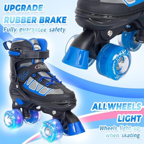 Image of Nattork Children's Roller Skates for Boys, Blue Adjustable Roller Skates for Toddlers Aged 4, 5, 6 and 7 Years for Beginners in Outdoor Sports, Best Birthday Gift for Children