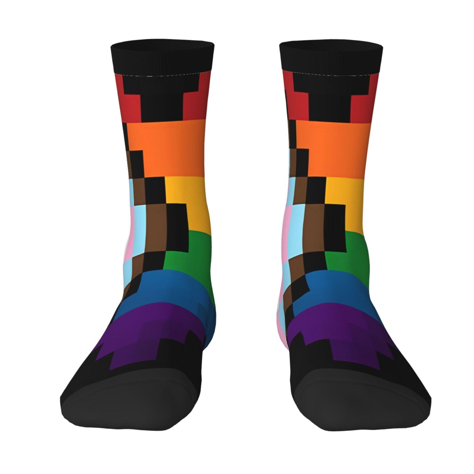 DISNIMOO LGBT Pride Rainbow Gay Large Pixel Heart In Progressive Novelty Crew Socks Funky Cozy Socks Dress Socks