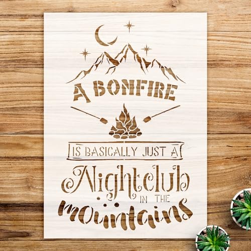 Bonfire Night Club Stencil Pattern for Walls and Crafts, Mountain Design, Ideal for DIY Camping Cabin Home Decor and Adventure Projects - Size A4 (7.9
