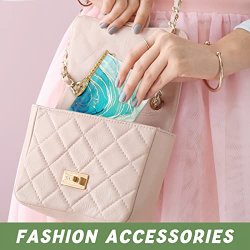 Image of Aiawoxc Credit Card Holder for Women, Small RFID Wallet Slim Leather Card Organizer Case with Zipper and Keychain, Cyan Marble