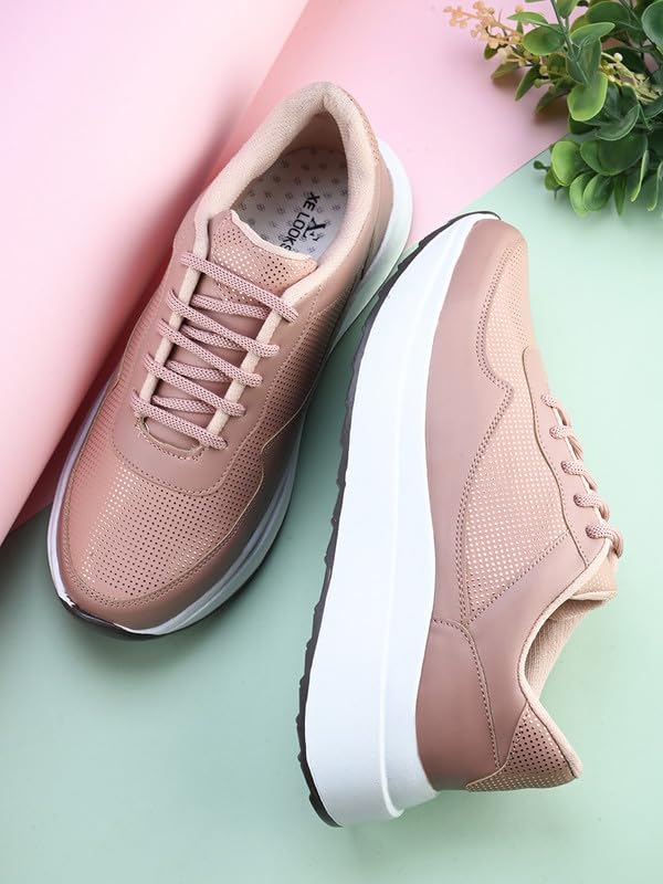 Image of XE Looks White Lace-Up Platform Sneakers | Perforated Upper | Cushioned Insole | Casual & Walking Shoes for Girls & Women