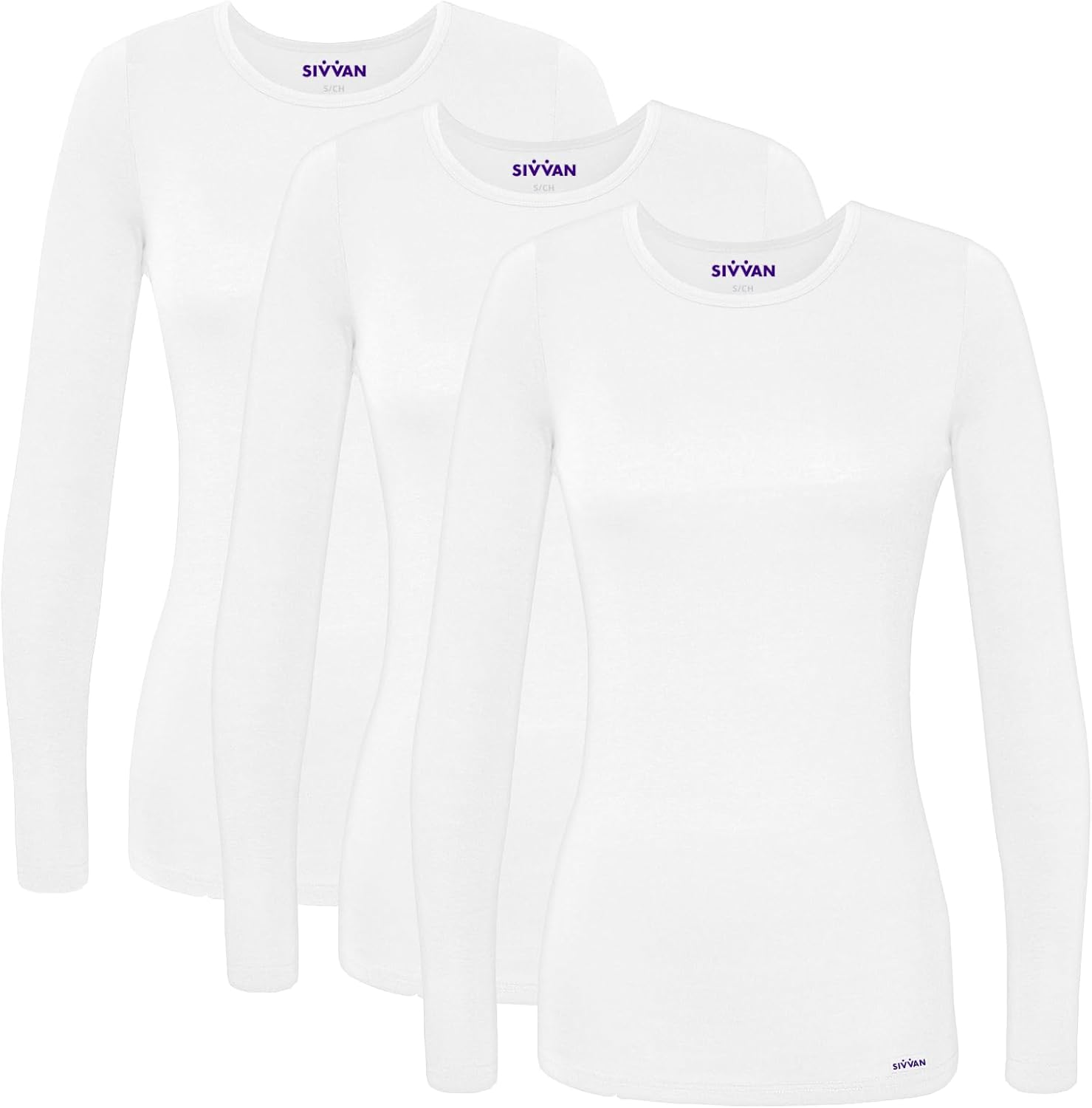 Sivvan Scrubs for Women - Long Sleeve Comfort Underscrub Tee 3-Pack