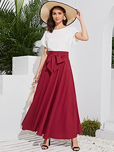 Sweatyrocks Women's Elegant High Waist Skirt Tie Front Pleated Maxi Skirts Burgundy Xl #TOP4