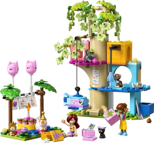 LEGO Friends La Fête d’Anniversaire et l’Arbre à Chats - Jeu de Construction - 2 Mini-Poupées, 5 Figurines d'Animaux, Table Pivotante, Pinata & Accessoires Amusants - Cadeau Original Fille 6 ans 42666