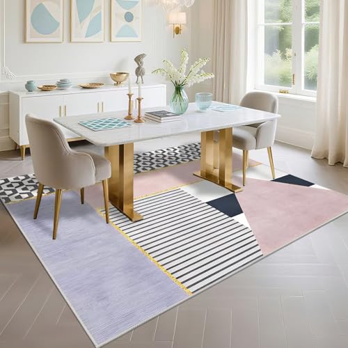 Tapis géant motif de rayures modernes 160x200cm protection sol salon violet