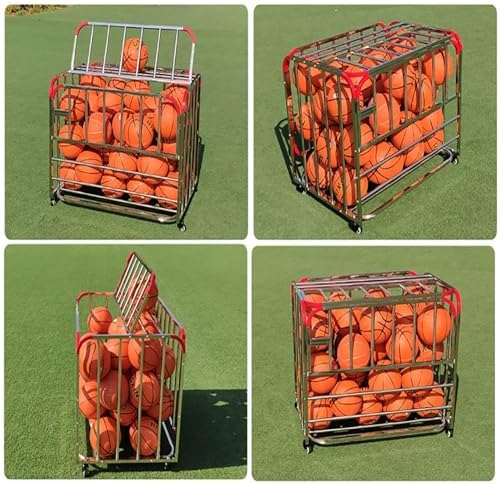 Heavy Duty Lockable Folding Ball Storage Cart with Lid, Rolling Sports Equipment Rack for Indoor/Outdoor Use, Organizes Footballs and Sports Gear Efficiently