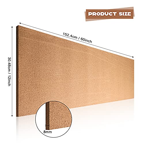 Cork Board Roll 8 Mm Thick 60 X 12 Inch Self-Adhesive Cork Bulletin Boards With 100 Push Pins Mini Wall Frameless Cork Boards For Wall #TOP1