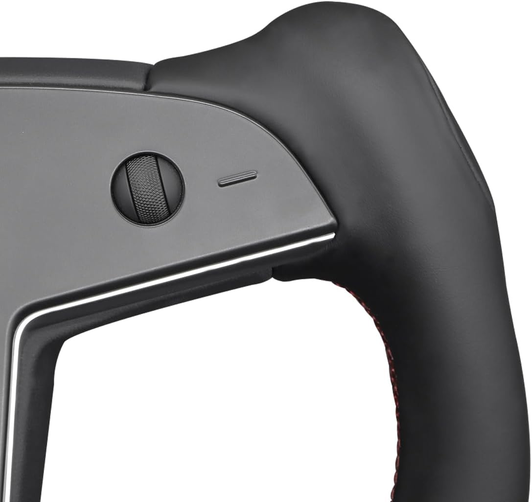 MEWANT DIY Black Smooth Genuine Leather Steering Wheel Cover Wrap for Tesla Model S Yoke 2021-2023 Model X 2021-2023