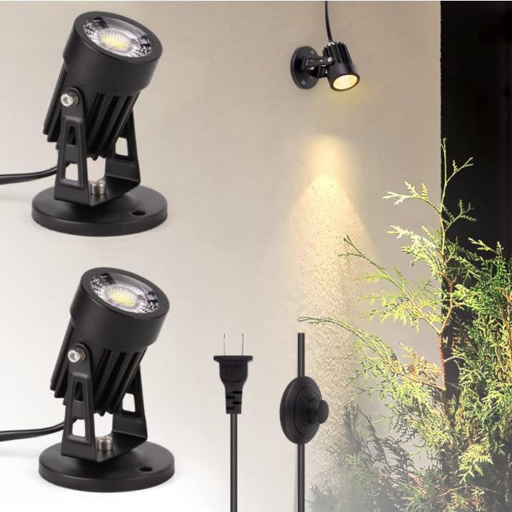 LED Spot Lights Indoor Uplighting - Plug-in Mini Spotlight for Accent, Tracing, and Artwork Lighting - Floor Plant Spotlight with 3 Color Temperature and Stepless Dimming - 2 Pack
