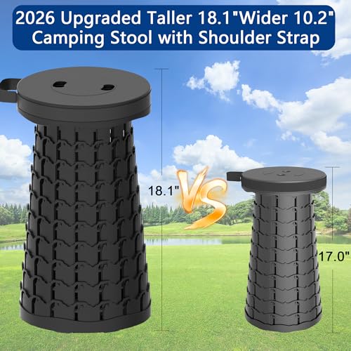 Image of Upgraded 18.1 inch Collapsible Stool with Adjustable Strap,Lightweight Folding Stool,Load Capacity 600lbs,Retractable Camping Stool Portable Folding Chair or Travel Footrest for Outdoor Fishing Hiking BBQ