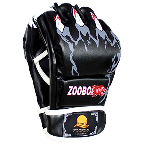 ZooBoo MMA Gloves, Half-Finger Boxing Fight Gloves MMA Mitts with Adjustable Wrist Band for Sanda Sparring Punching Bag Training (One Size Fits Most) (Black) ZooBoo MMA Gloves, Half-Finger Boxing Fight Gloves MMA Mitts with Adjustable Wrist Band for Sanda Sparring Punching Bag Training (One Size Fits Most) (Black)
