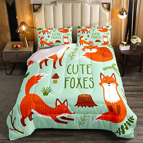 Feelyou Conjunto de edredom infantil de raposa fofa, conjunto de cama de animal de desenho animado p