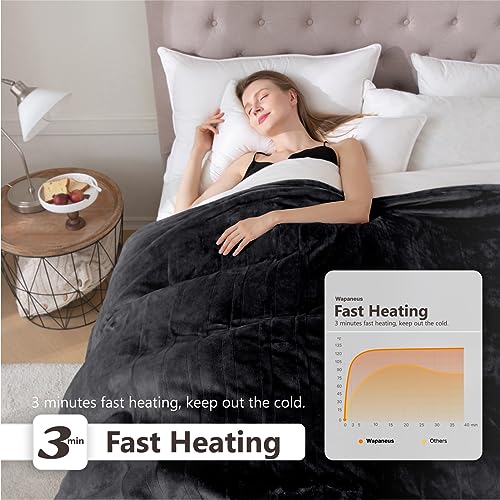 Wapaneus Heated Blanket Electric Throw 72" x 84" Full Size with 10 Heating Levels 12 Hours Time Setings and Auto-Shut Off, Flannel Fast-Heating Electric Blanket, Dark Grey - Image 4