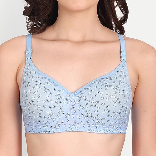 Image of Women Flower Printed Padded Bra - Made of Pure Cotton Full Coverage Non Wired Soft Cup for T-Shirt Saree Dress for Everyday