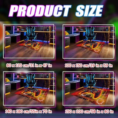 Gaming Area Rug for Boys Bedroom - Yellow Gaming Carpet Rug for Kids Boys Room Video Games Carpet Gamepad Themed Rugs Kids Room Decor, 80" L x 58" W