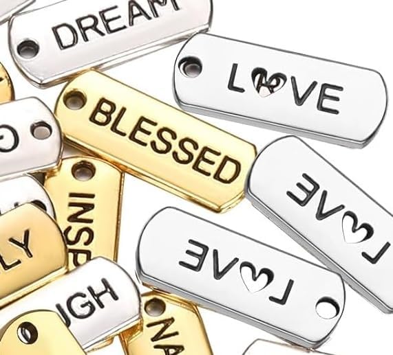 SINGLE PIECE Engraved Word Charm Pendant Of Your Choice for Jewelry Making - Zinc Alloy Gold or Silver Colored Charms for Necklace & Bracelet, Imported, Ships from California. - Image 6