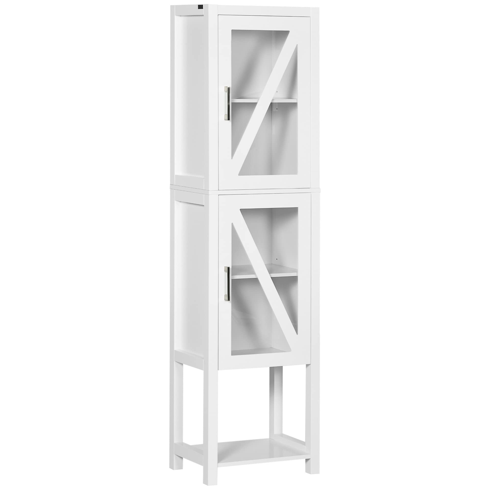 kleankin Columna Auxiliar de Baño 2 Puertas de Vidrio 45x30x170 cm Blanco | Armario Alto de Baño, Estantes Ajustables, Estante de Almacenamiento