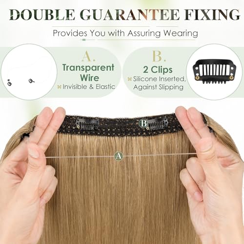 Elailite Hair Extensions Real Human Hair One Piece Secret Wire Clip in Headband Extension Invisible Straight, #27 Dark Blonde - Image 3