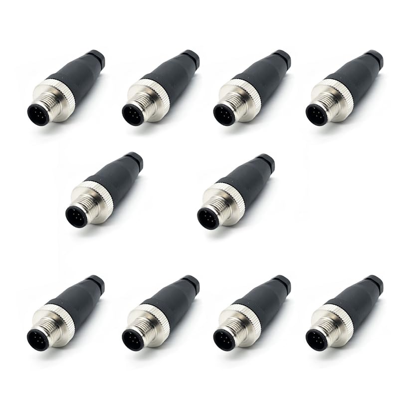 10Pcs M12 8 Pin Male Connector, Straight Field Assembly Wireable Adapter 12mm A Code Industrial Circular Connector IP67 Waterproof Sensor for PG7 Cable Unshiled 30V 2A AC/DC for Electric Bicycles