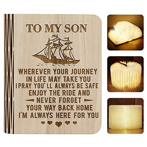 Lámpara de libro de papel plegable de madera grabada, luz de libro...
