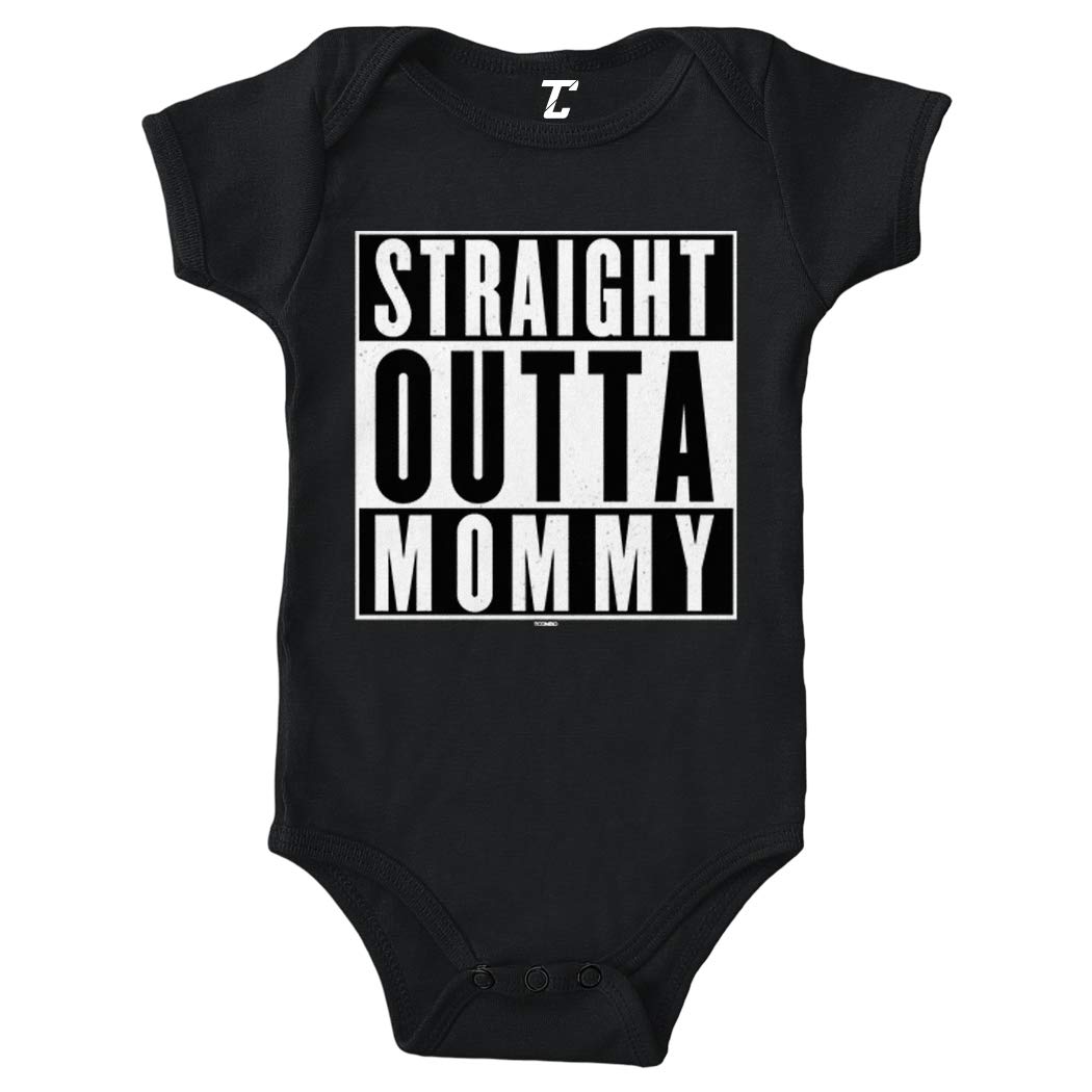 Straight Outta Mommy - Cool Funny Bodysuit (Black, 6 Months)
