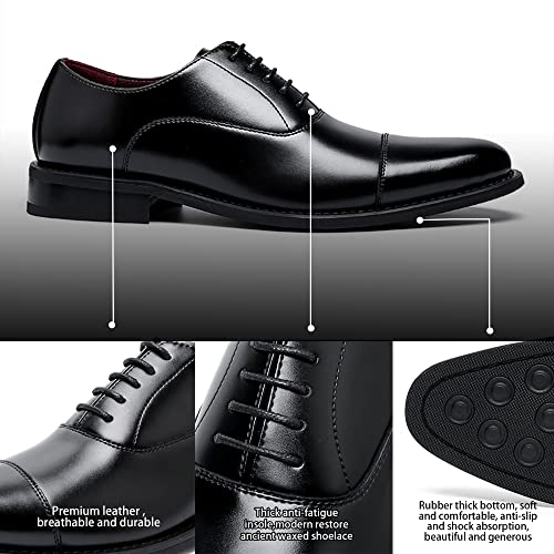 Image of Men's Classic Oxford Modern Lace Up Genuine Leather Lined Dress Shoes,Business Casual Shoes,Brown 6.5M