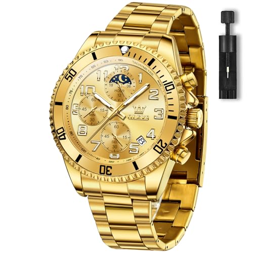 OLEVS Gold Watches Moon Phase Quartz Battery Large Face Watches for Men - image 1
