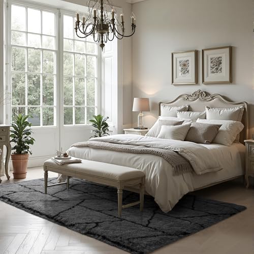 Zentavio Area Rugs for Living Room Large Rugs for Bedroom 5x8 Carpet Fluffy Fuzzy Soft Shag Aesthetic Plush High Pile Gray Throw Rug for Nursery Kids Room Dorm Triangle Grey
