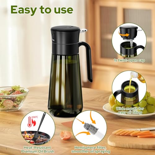 Dispenser E Spruzzino Olio 2-In-1 Con Pennello, Oliera Spray In Vetro Oscurato Da 580ml Per Conservare La Freschezza – Ideale Per Condimenti, Cottura Al Forno E Grigliate - immagine 6