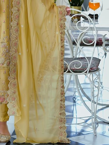 Image of INDO ERA Women's Organza Kurta and Pant with Dupatta Set
