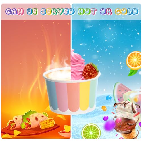Image of Boao 100 Set 5 oz Ice Cream Cups with Spoons Disposable Paper Sundae Dessert Bowls Summer Party Supplies (Striped Style)