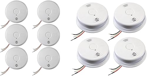 Miniatura 1 de Kidde Detector de humo cableado, batería de reserva de 10 años, interconexión, botón de silencio de prueba, paquete de 6 y detector de humo y