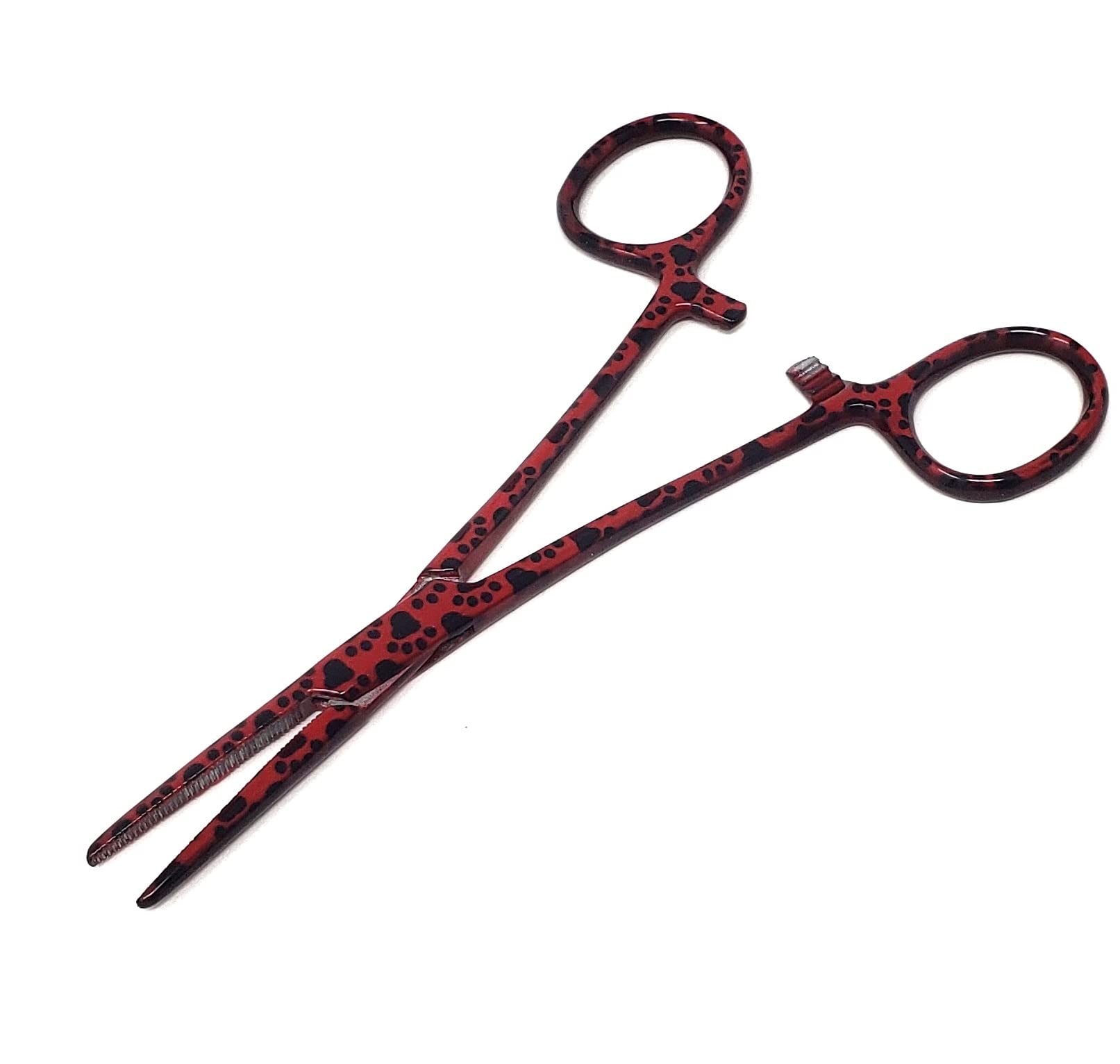 Dog Pet Ear/Nose Hair Puller Grooming Hemostat Locking Forceps Pliers, 5.5" (14cm), Straight (Red Paws)