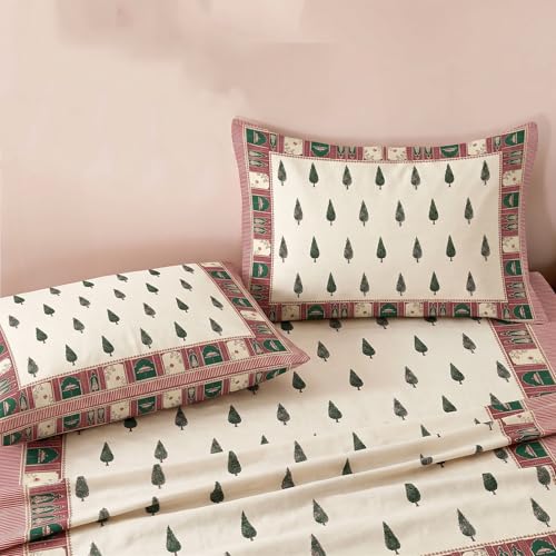 Image of Ishro Home Premium Bedsheet for Double Bed with 2 Pillow Covers - Cloud Cotton Bedsheet, Soft, Silky Smooth & Wrinkle Resistant, Luxury Printed Design (Flat Double Bed Size, Udaipur Grove)