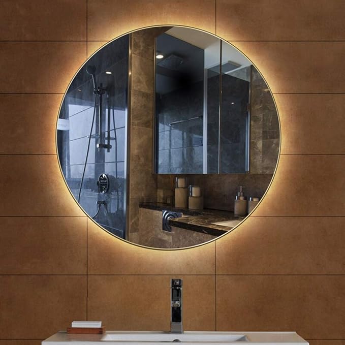 Image of Backlit Round LED Mirror 3 Color Lights, Anti-Fog, Dimmable, Memory Function for Bathroom Vanity (90X90 CM)