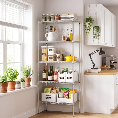 Image of BestOffice | 5-Tier Wire Shelf | 14 inch x 24 inch x 60 inch | Chrome | Storage Shelves Metal Shelving Kitchen Storage , Holds upto 750 lbs | Rust-Resistant, No-Tool Assembly | for Home, Garage
