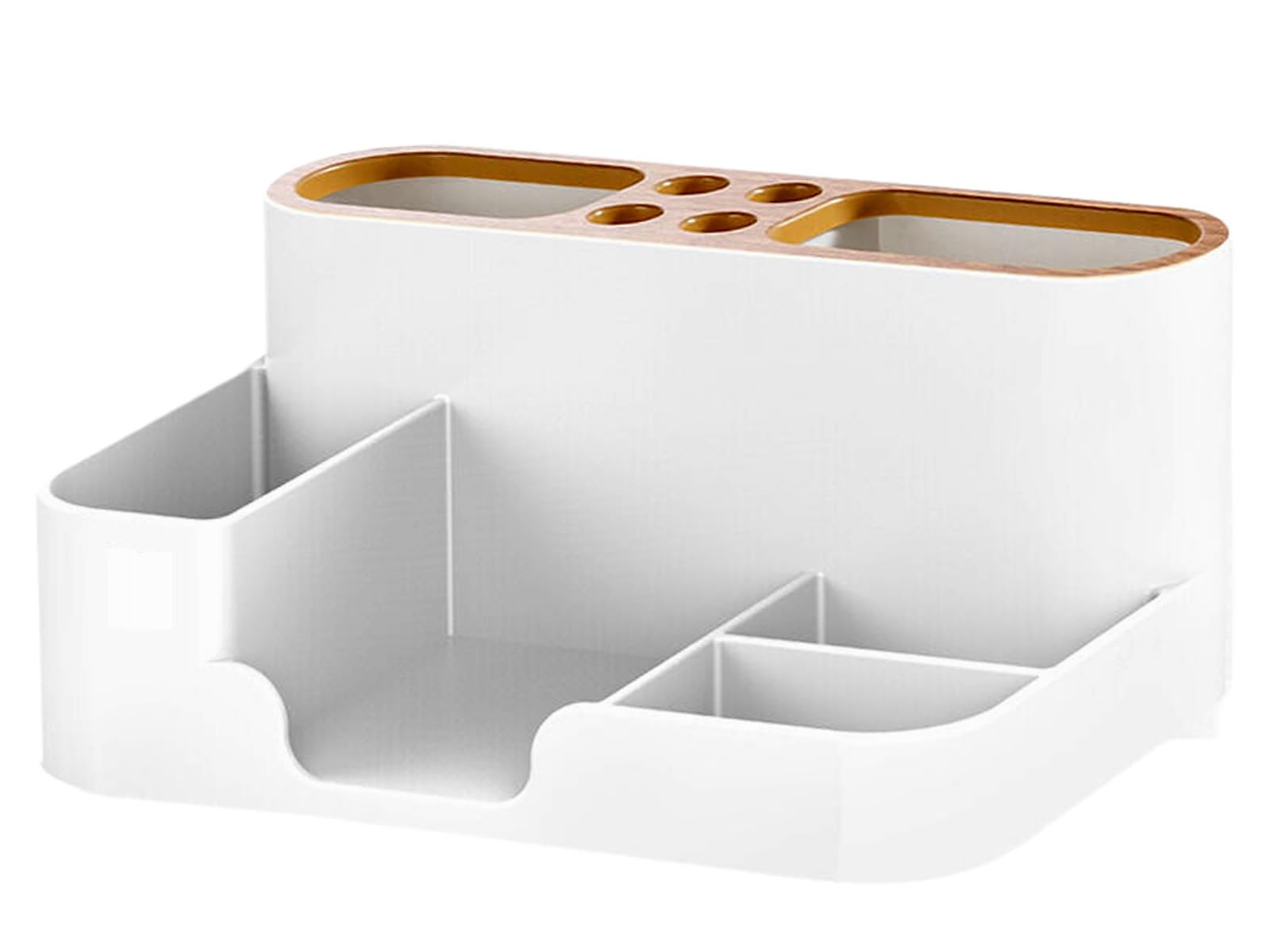 TUKA-i-AKUT Organizador Escritorio 20,5x13x9cm, Caja de Utensilios Multifuncional con Portalápices, Almacenamiento para Bolígrafos, Tijeras, Notas, Maquillaje Cosméticos Joyas, Blanco TKD8611
