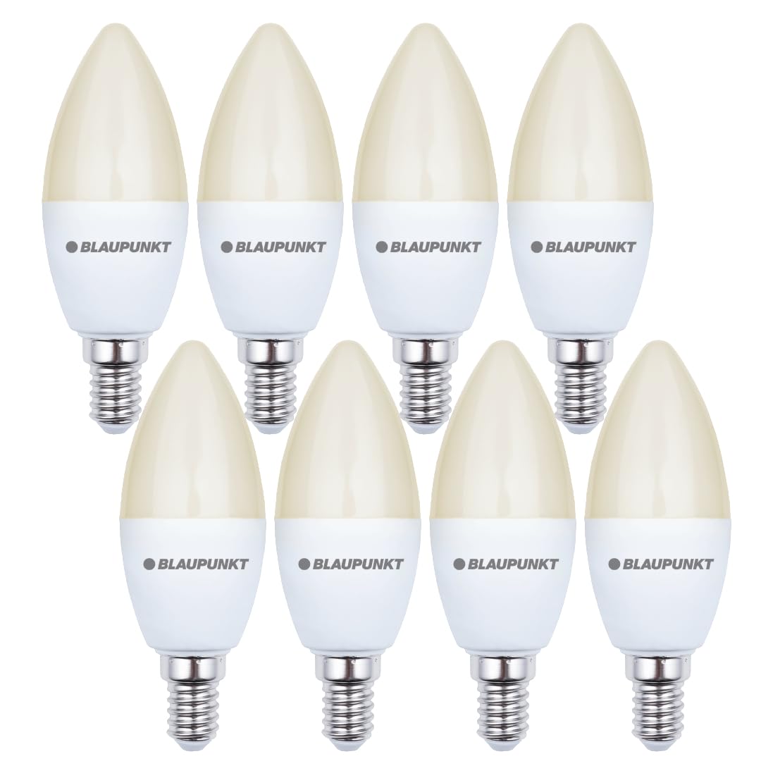 Blaupunkt Warm White Led Candle, E14 Base Screw, 7W, Replaces 50W Incandescent, 2700K, Yellow Light, Non-Dimmable, 595 Lumen, Energy Efficient, Indoor Outdoor, 8 Pieces (Pack Of 8)