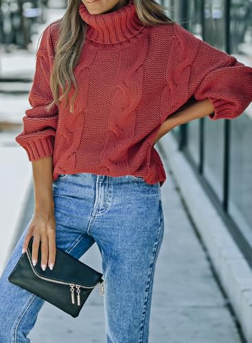 Image of Dokotoo Womens Sweaters Turtleneck Cable Knit Chunky Pullover Fall Outfits