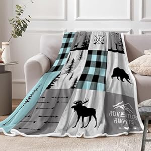 Retro Cabin Rustic Throw Blanket Bear Deer Country Hunting Wild Animal Cozy Warm Soft Bed Couch Blanket Western Farmhouse Vintage Flannel Throws and Blankets 50 x 60 Inch