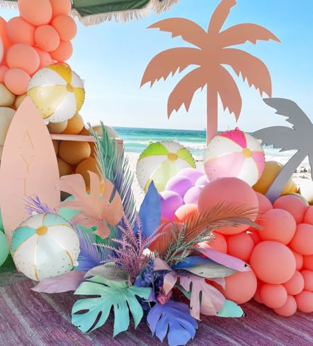 Image of Beach Balloons 18 Inch Mylar Beach Balloon Summer Swimming Hawaiian Luau Hawaii Beachs Pool Theme Birthday Party Decor Supplies 16 Pcs
